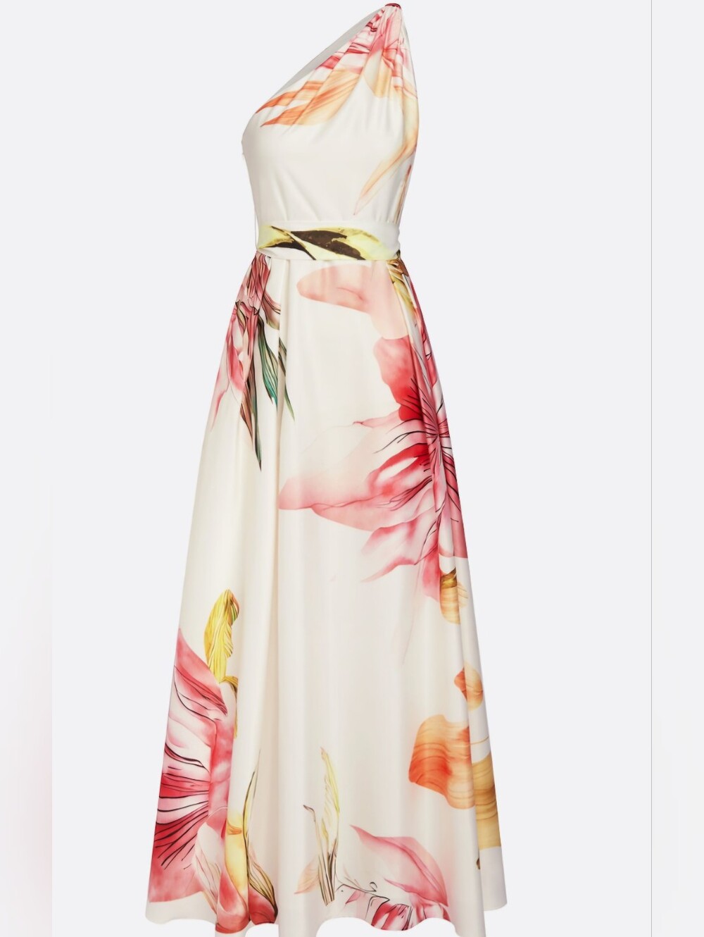 Ivory Floral Halter Maxi Dress with Pink & Yellow Blooms